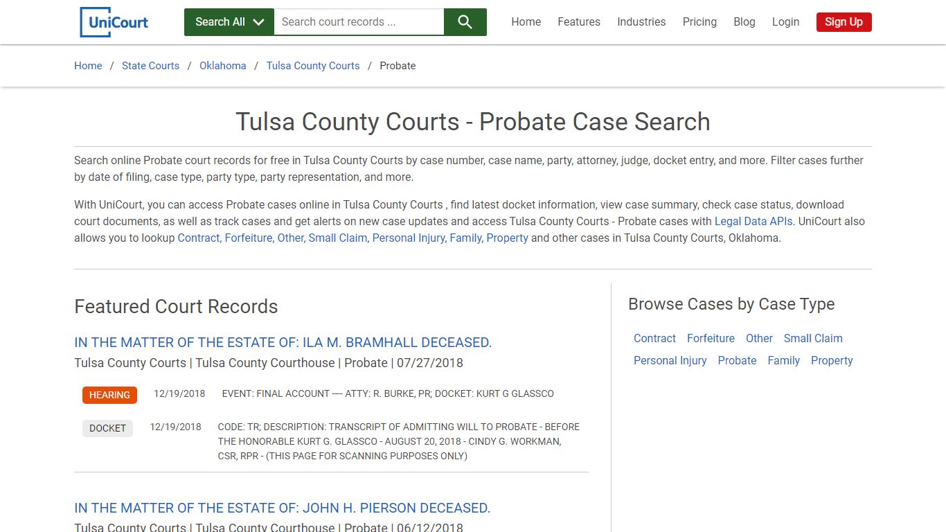 Probate Case Search - Tulsa County Courts, Oklahoma